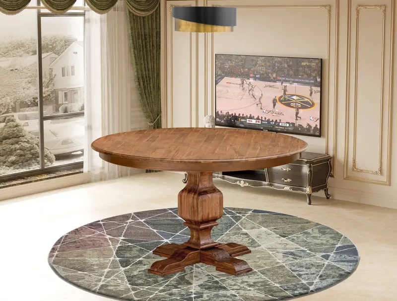 Luxe Modern Acacia Dining Table – Round Top, Antique Walnut Finish 1