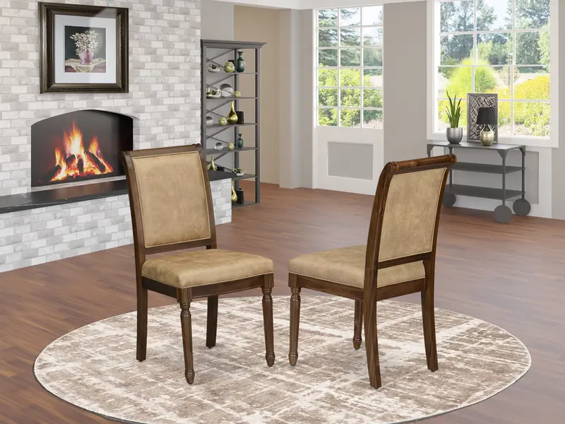 Luxe Modern Beige Pu Leather Dining Chairs By East West Furniture: Set Of 2, Antique Walnut Finish 1