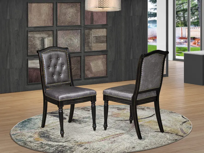 Luxe Parson Kitchen Chairs – Set Of 2 In Dark Grey Pu Leather, Sand Blasted Black Finish 1