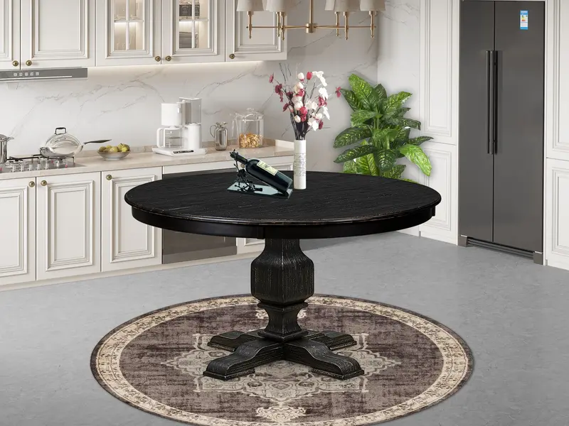 Luxe Solid Acacia Wood Dining Table – Round Top, Sand Blasted Black Finish 1