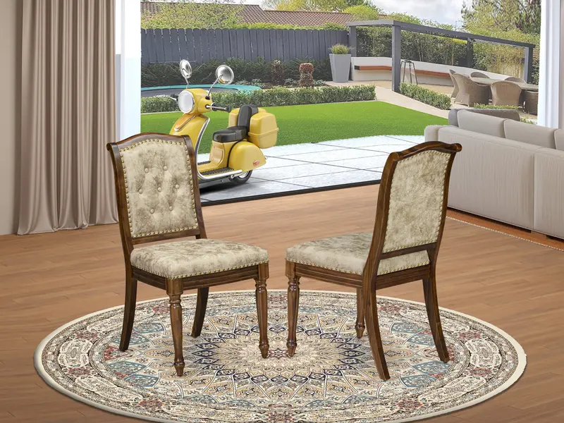 Luxe Upholstered Dining Chairs – Set Of 2 In Light Beige Pu Leather, Antique Walnut Finish 1