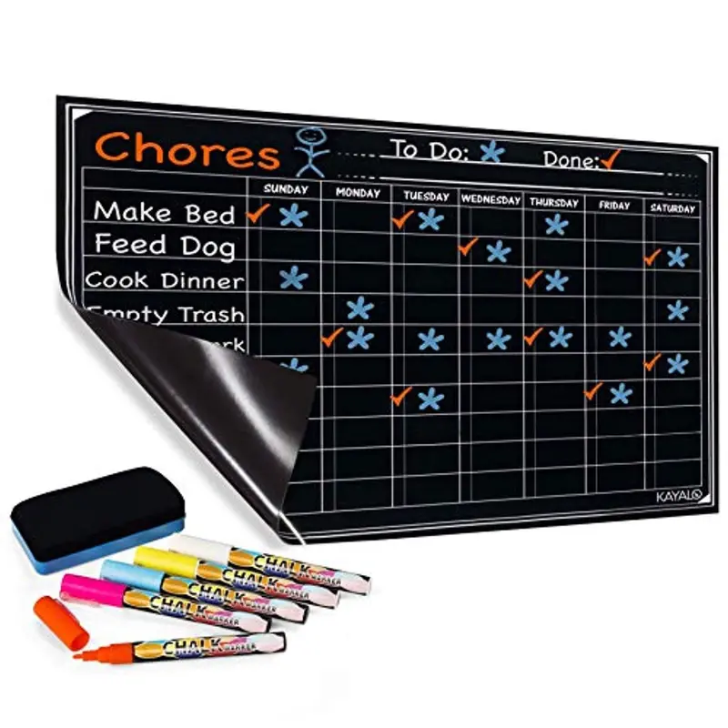 Magnetic Dry-Erase Chore Chart – 17" X 12" Family Responsibility Board With 5 Chalk Markers And Star Reward System 1