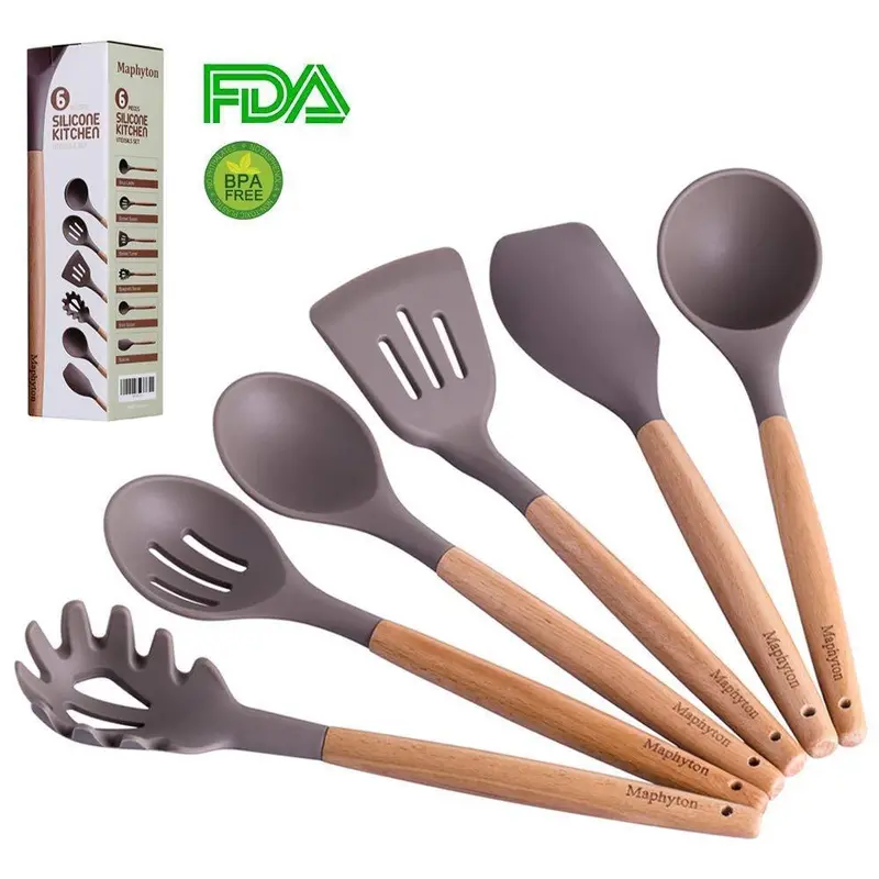 Maphyton 6-Piece Silicone Cooking Utensil Set With Acacia Wood Handles – Bpa-Free & Nonstick Safe 1