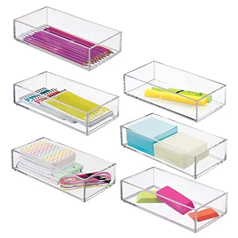 Mdesign Stackable Clear Desk Organizer – 6-Piece Small Drawer Tray Set For Pens & Supplies 1