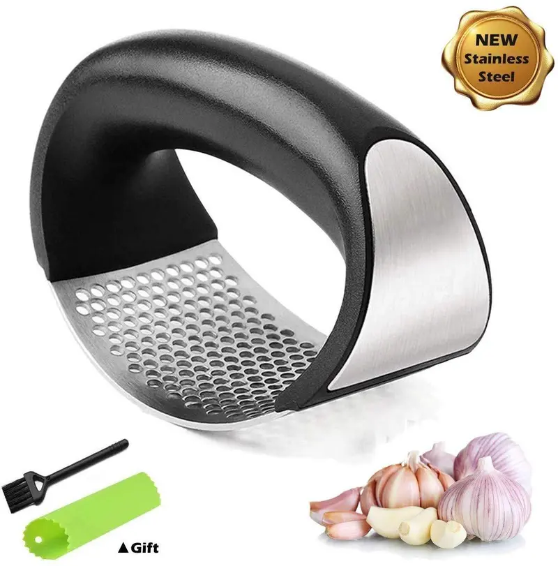 Missalis Rocker-Style Garlic Press – Stainless Steel Crusher With Comfort Grip & Included Silicone Peeler Set 1