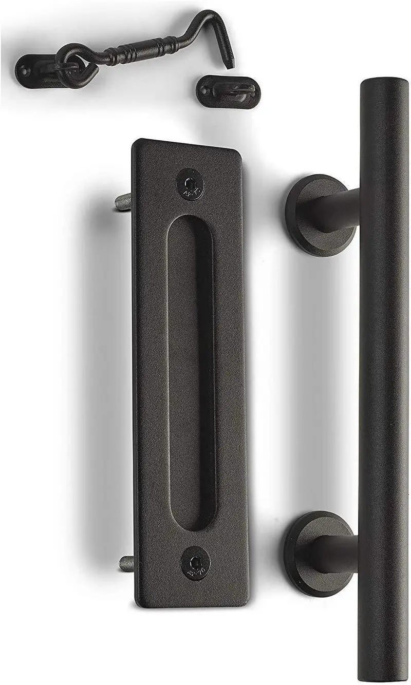 Mjc & Company 12-Inch Square Sliding Barn Door Handle Set – Flush Pull + Privacy Lock, Black Powder-Coated Steel 1
