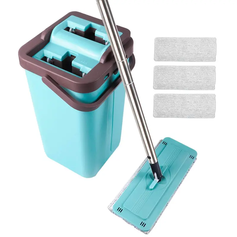 Moppson Flat Mop & Bucket System With Dual-Action Wringer And 4 Reusable Microfiber Pads 1