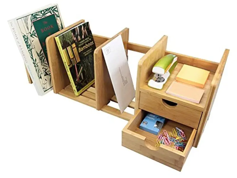 Natural Bamboo Expandable Desk Organizer – Two-Drawer Tidy With Adjustable Height & Modular Storage Compartments 1