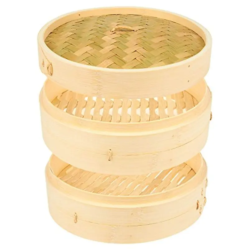 Natural Bamboo Steamer Set – 3-Tier Eco-Friendly Dim Sum Basket For Dumplings, Vegetables, Fish & Asian Cuisine 1