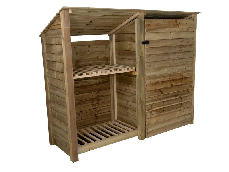Natural-Finish Sloped-Roof Garden Tool Cabinet With Shelf – 227X126/180X88Cm 3