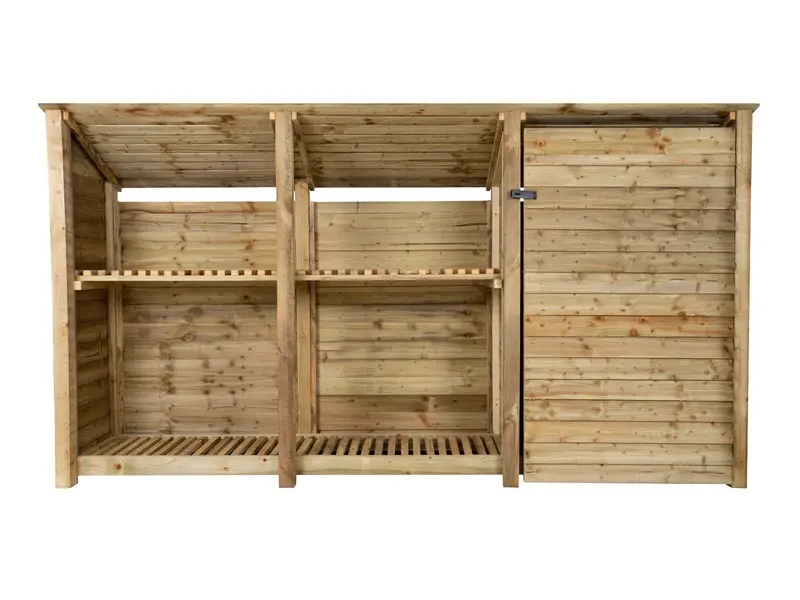 Natural-Finish Sloped-Roof Garden Tool Cabinet With Shelf – 335X126/180X88Cm 3