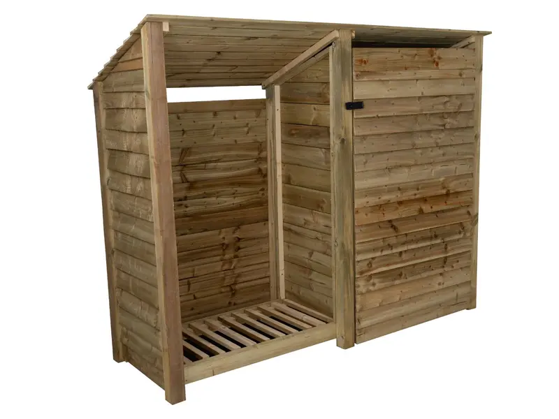 Natural-Finish Wooden Sloped-Roof Garden Tool Storage – 227X126/180X88Cm 3