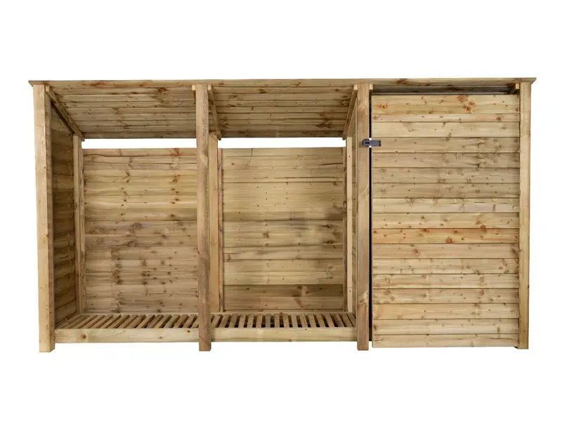 Natural-Finish Wooden Sloped-Roof Garden Tool Storage – 335X126/180X88Cm 3