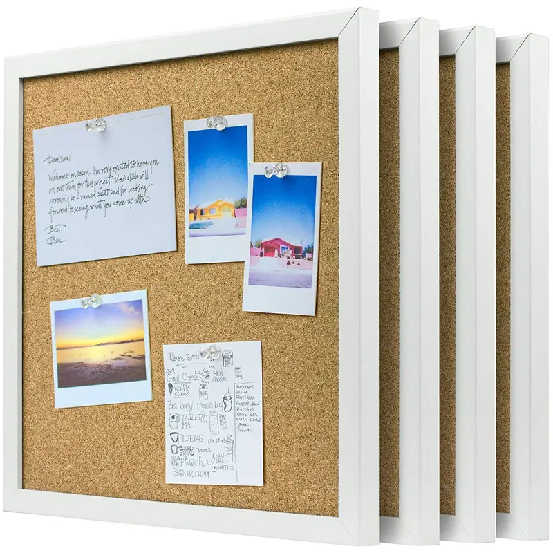Organice Framed Cork Bulletin Board – Set Of Four 12" X 12" Reinforced Tiles With Mounting Hardware & 10 Bonus Push Pins 1