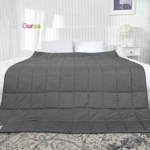 Ourea Weighted Blanket For Adults – 15 Lb Cotton Cover With Glass Beads, 48" × 78", Breathable Grey Design 1