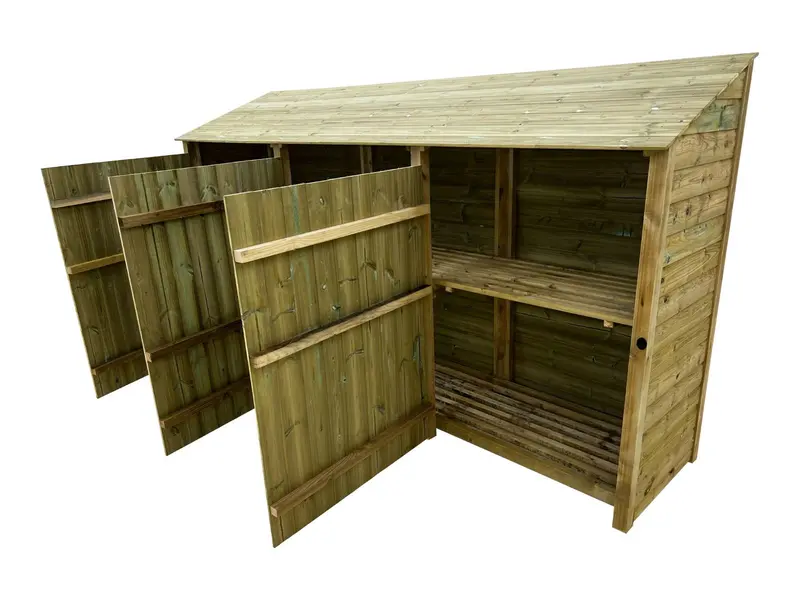 Premium Tongue-And-Groove Log Store With Doors And Shelf (335 × 126/180 × 88 Cm) 3