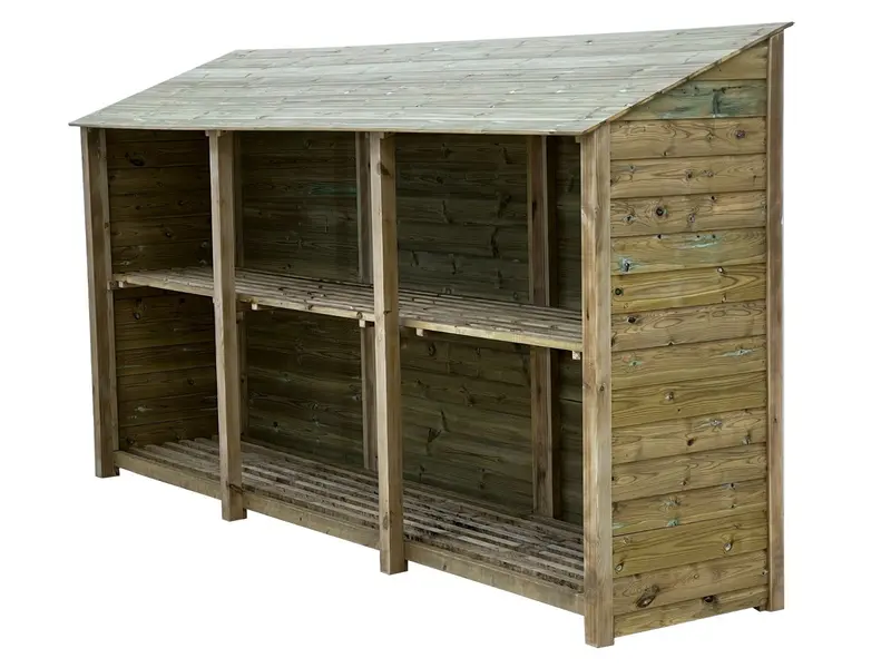 Premium Tongue-And-Groove Log Store With Interior Shelf (335 × 126/180 × 88 Cm) 3