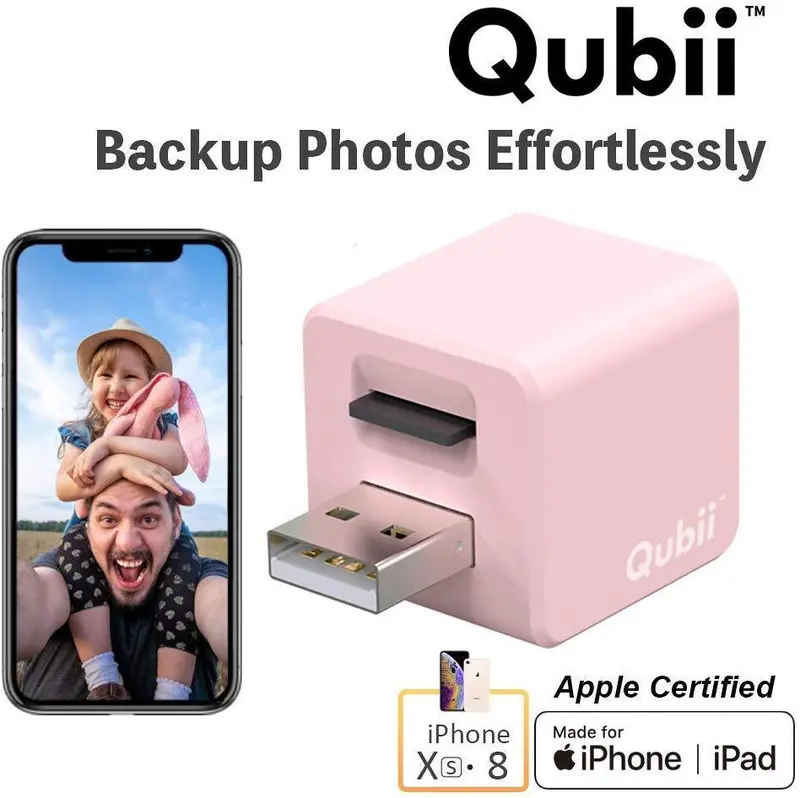 Qubii Pink Photo Stick For Iphone – Auto-Backup Flash Drive For Photos & Videos (Microsd Not Included) 1