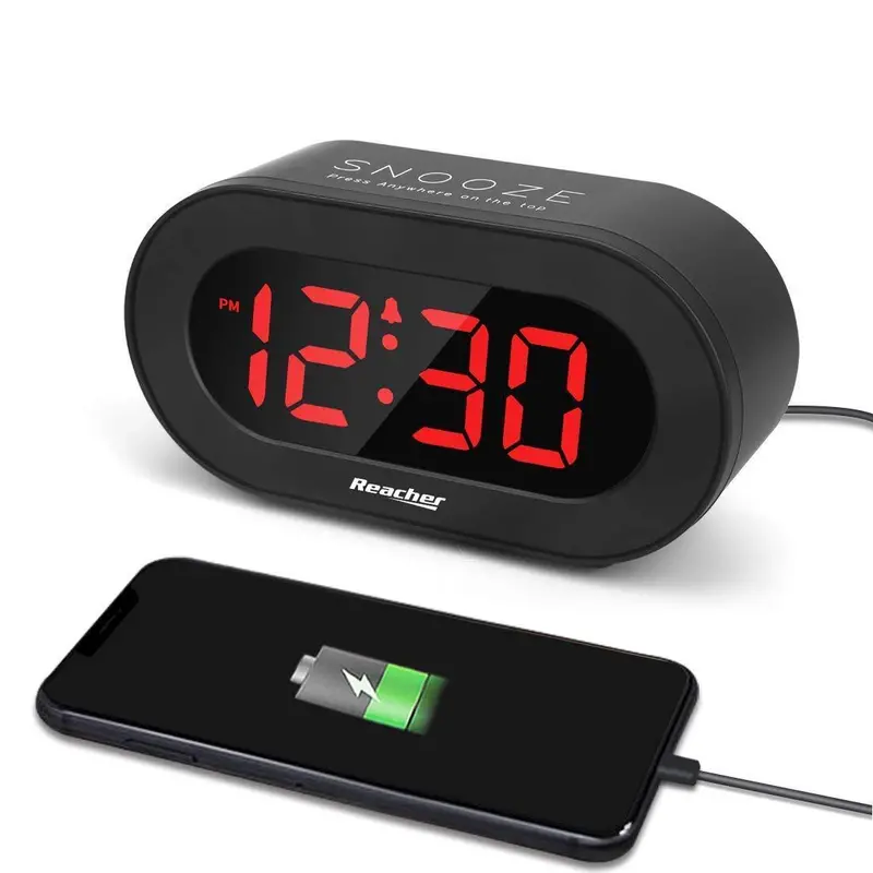 Reacher Digital Alarm Clock With Usb Charging Station & Battery Backup – Sleek Black Timepiece For Phones, Tablets, And Ipads 1