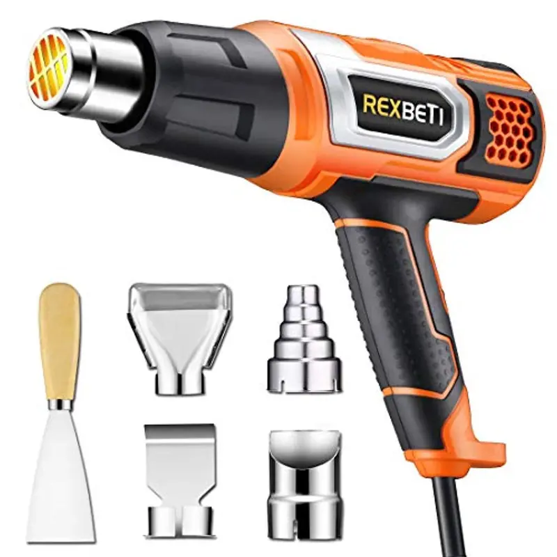 Rexbeti 1800W Portable Heat Gun – Dual Airflow Hot Air Tool With Overheat Protection And 5 Accessories For Shrinking, Drying & Painting 1