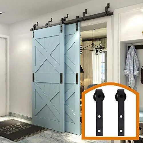 Rustic Bypass Barn Door Track System – 10 Ft Double-Sliding Steel Rail For Wooden Doors 1