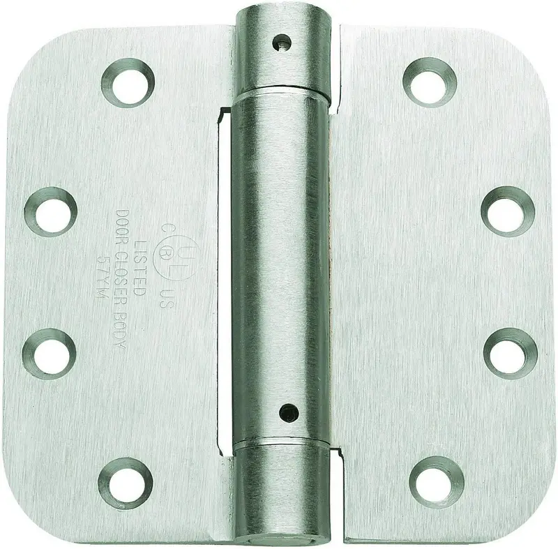 Satin Nickel Spring Hinge Set – 4" X 4", 5/8" Radius, 3-Piece Pack 1