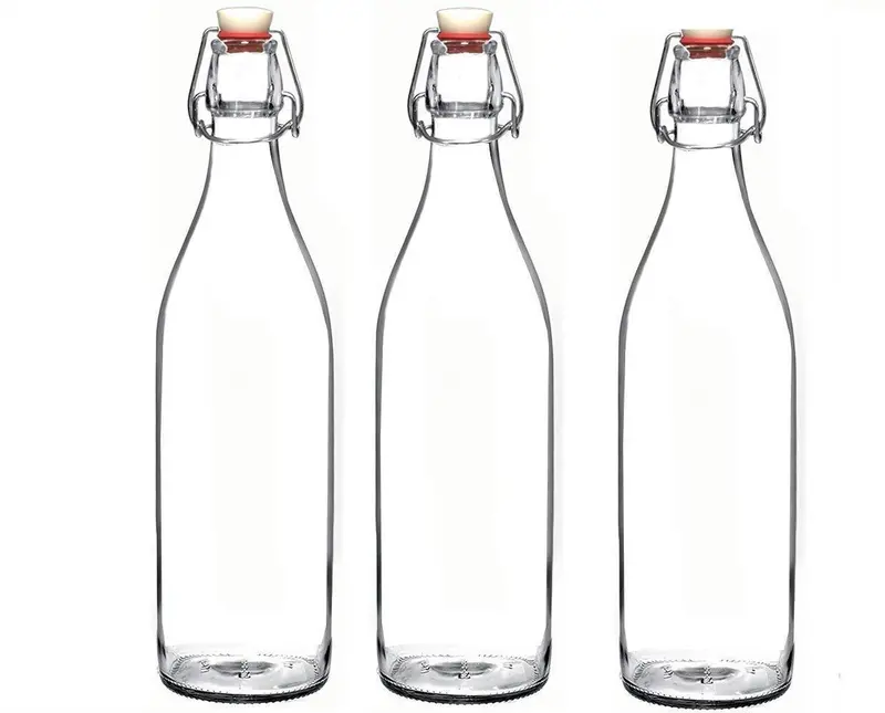 Seacoast Swing-Top Glass Bottles – 33.75Oz Round Clear Containers With Airtight Stopper (4-Pack) 3
