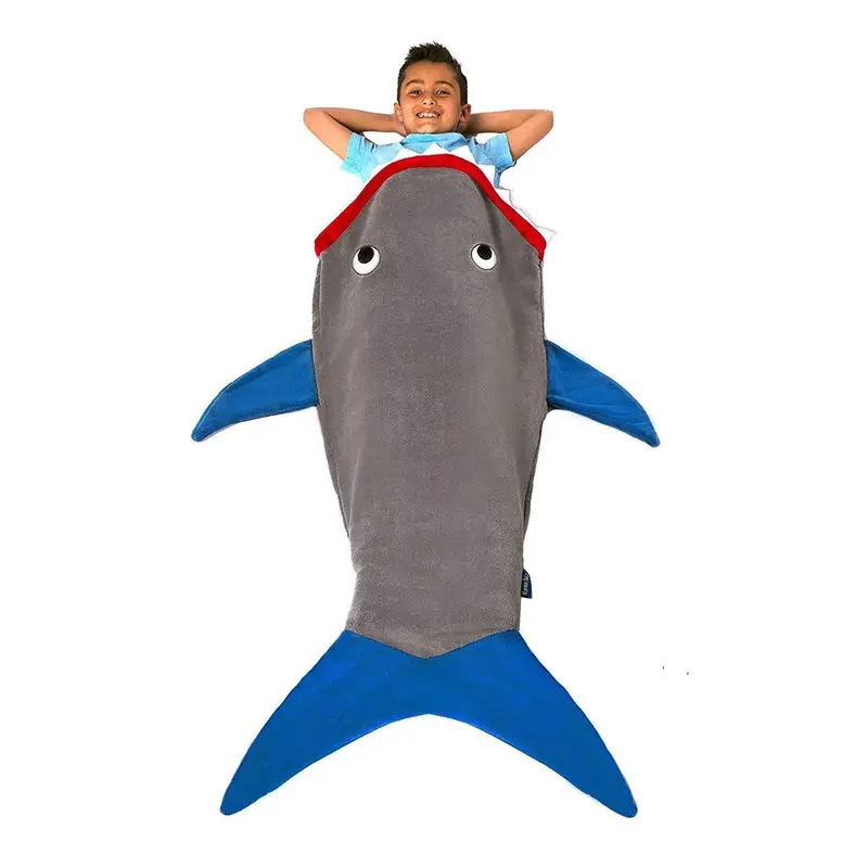 Shark-Themed Gray And Navy Plush Blanket For Kids And Adults 1