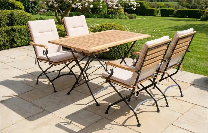 Sicily 4-Piece Teak & Wrought Iron Rectangular Outdoor Dining Set (120Cm) 1