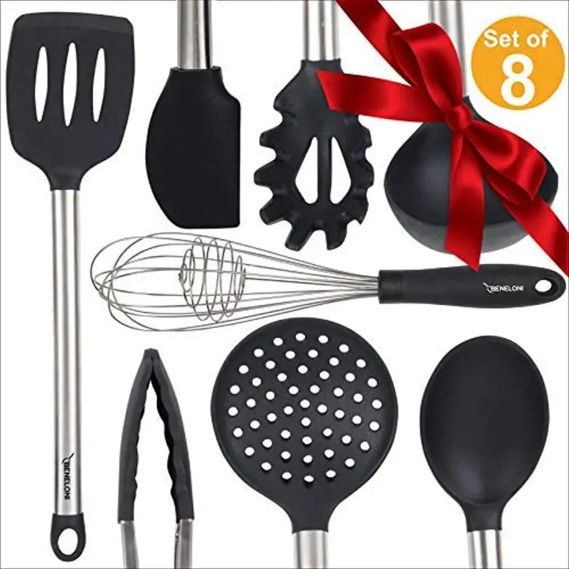 Silicone-Handled Stainless Steel Kitchen Utensil Set – 6-Piece Nonstick-Safe Collection Including Tongs, Spatula & Whisk 1