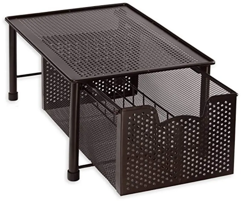 Simple Houseware Stackable Cabinet Organizer – Bronze Drawer Basket For Pantry Or Linen Storage 1