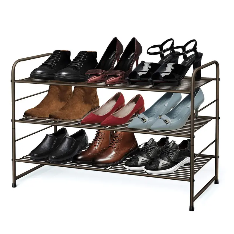 Simple Trending 3-Tier Expandable Shoe Rack – Adjustable Wire Grid Organizer In Bronze Finish 1