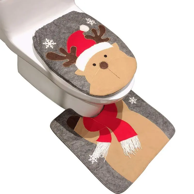 Snowman-Themed Christmas Bathroom Set – Toilet Seat Cover And Matching Rug 1