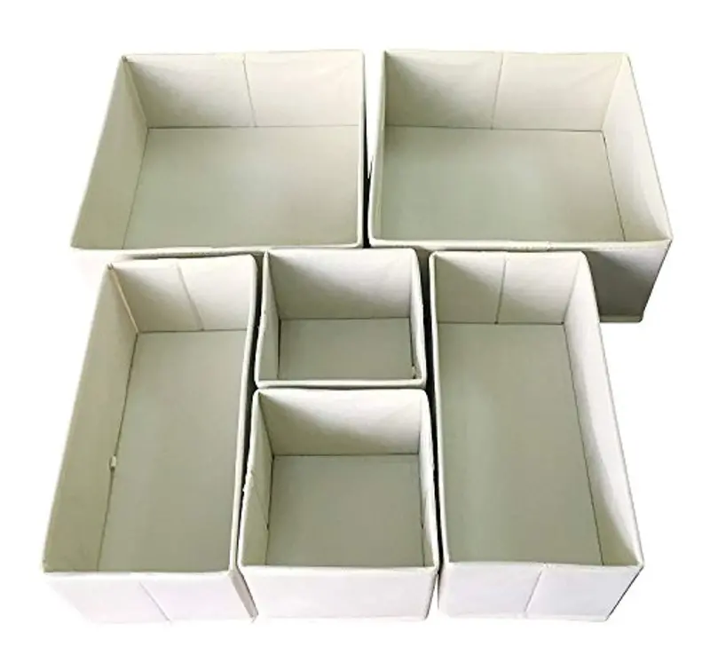 Sodynee Foldable Fabric Storage Cubes – 6-Piece Drawer Organizer Set For Underwear, Socks, Bras & Accessories (Beige) 1