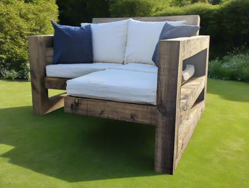 Solid Wood 2-Seat Garden Sofa With Built-In Footrest 1