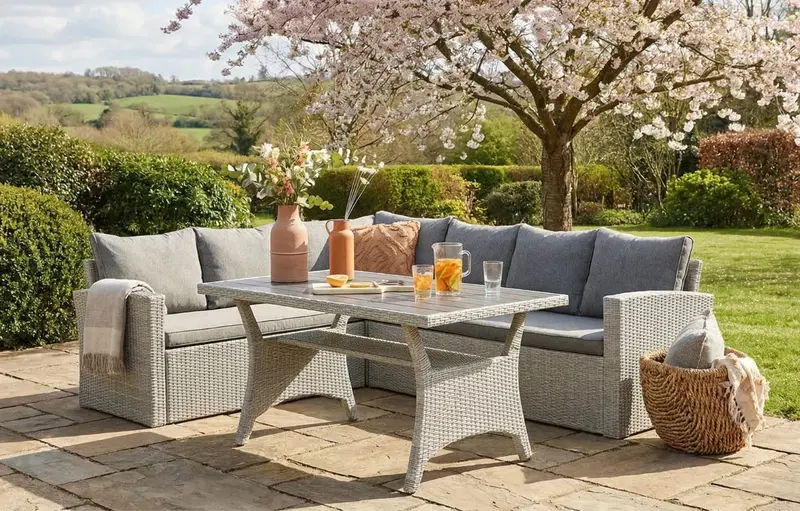 Stockholm Grey Rattan 6-Person Outdoor Corner Dining Set 1