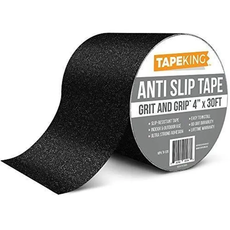 Tape King Anti-Slip Traction Tape – 4-Inch X 30-Foot Black Abrasive Safety Strip For Stairs, Ramps, And High-Traffic Areas 1