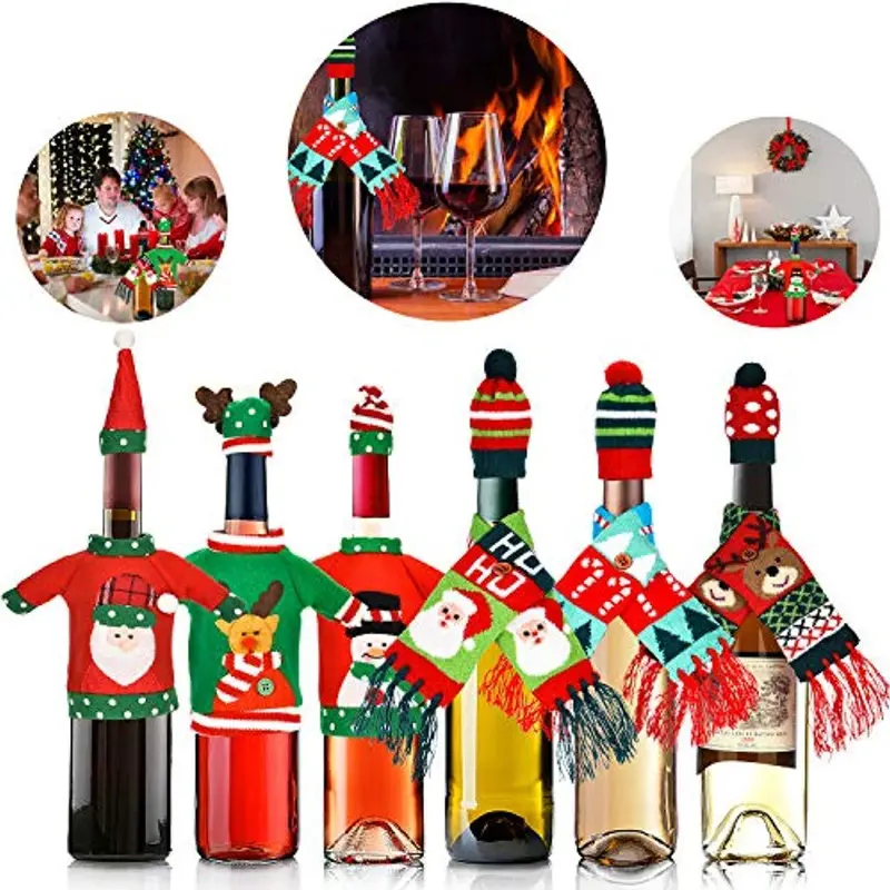 Tatuo Ugly Sweater Wine Bottle Covers – 6-Piece Festive Christmas Decor Set (Assorted Colors) 1