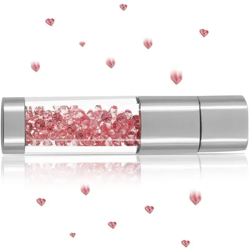 Techkey 64Gb Crystal Jewelry Usb Drive – Elegant Pink Pen Drive With Velvet Pouch & Polishing Cloth 1