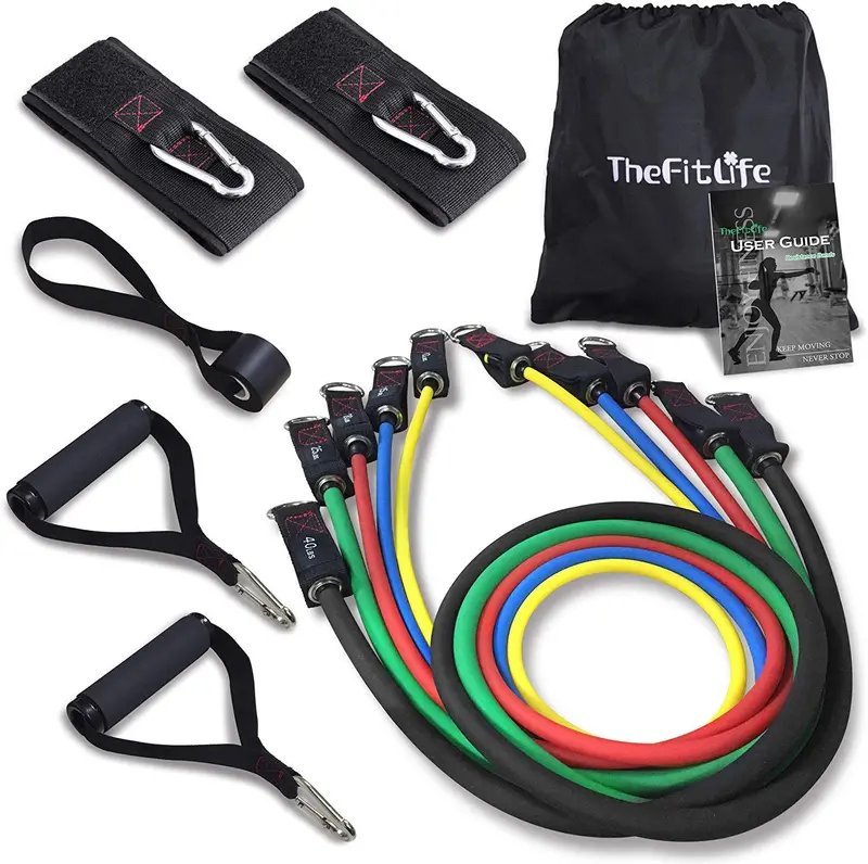 Thefitlife Resistance Band Kit – 5 Stackable Tubes (Up To 110 Lbs), Handles, Ankle Straps, Door Anchor, Carry Bag & Ebook 1