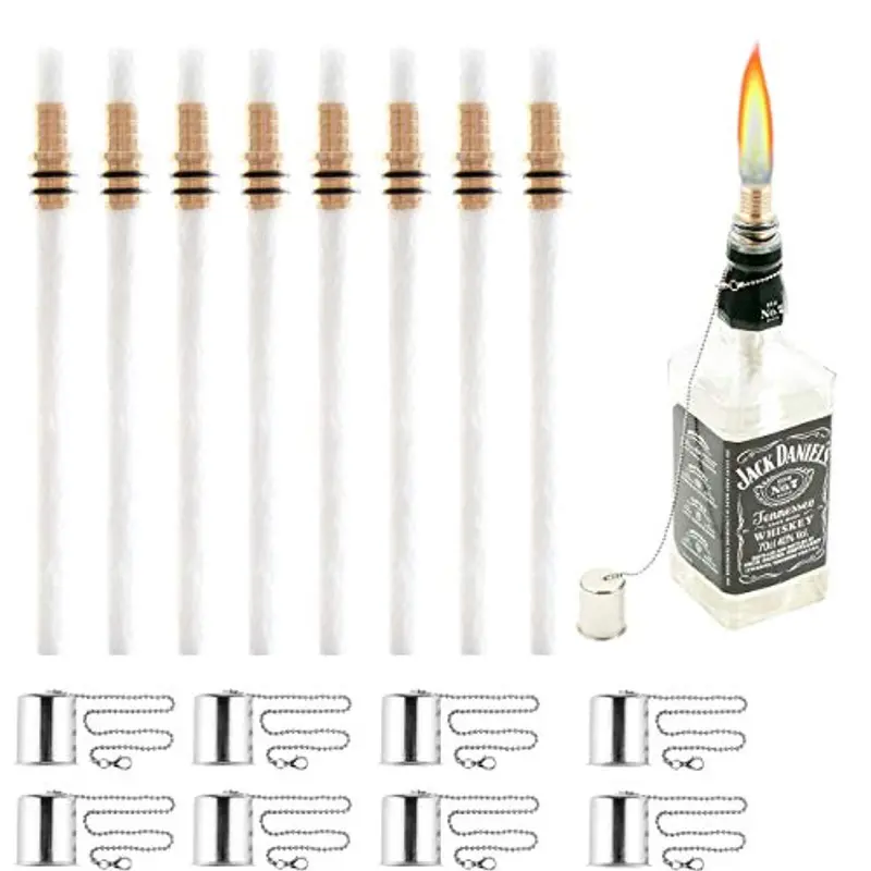 Tiki Torch Accessory Kit – 8-Piece Tabletop Lantern Set With Brass Wick Mounts & Replacement Wicks (Bottle Not Included) 1