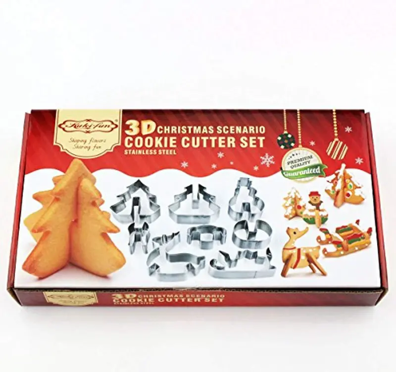Ulee 3D Christmas Cookie Cutters – 8-Piece Stainless Steel Set Featuring Tree, Snowman, Deer & Sled Shapes 1