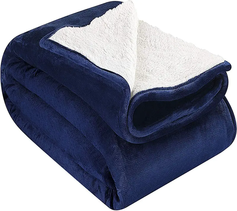 Utopia Bedding Reversible Sherpa Flannel Blanket – Brushed Microfiber Queen-Sized Bed Cover In Navy 1