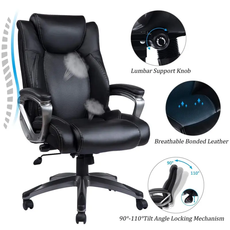 Vanbow Ergonomic Office Chair – High-Back Executive Desk Chair With Adjustable Lumbar Support & Memory Foam Padding (Black) 1