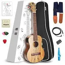 Vangoa Spalted Maple Soprano Ukulele Bundle – 21" Beginner Kit With Tuner, Strap, Picks, Gig Bag & Accessories 1
