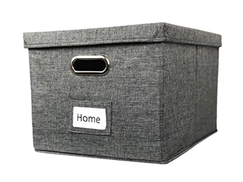 Viluh Collapsible File Box – Charcoal Gray Linen-Style Document Organizer With Lid & Hanging Capability 1