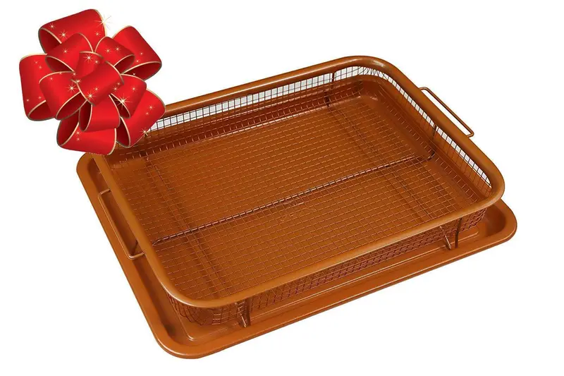 Whg Deluxe Copper Crisper Set – Nonstick Air Fryer Pan & Mesh Basket Combo For Oil-Free Cooking 1