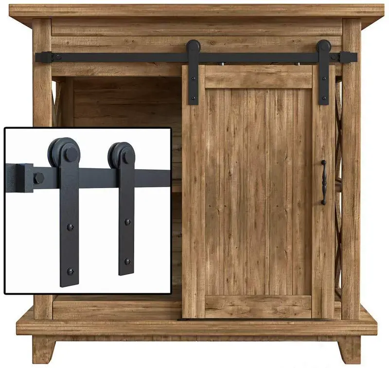 Winsoon 5-Foot Mini Sliding Barn Door Hardware Kit – I-Shape Hangers For Double-Door Cabinets & Tv Stands 1