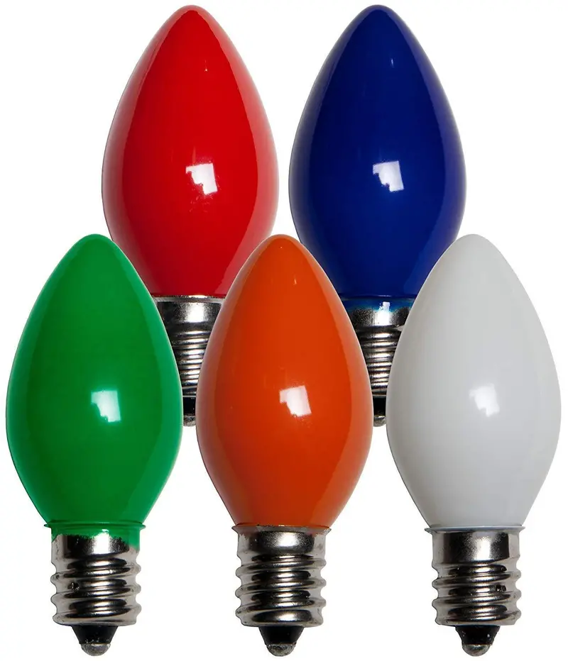 Wintergreen Lighting C7 Christmas Bulbs – 25-Pack Multicolor Opaque Incandescent Holiday Lights With E12 Base (5W) 1