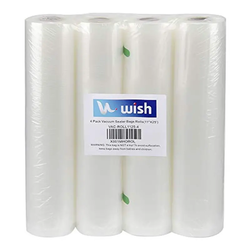 Wish Vacuum Sealer Bag Roll – 4-Pack Embossed Heavy-Duty Rolls (100 Ft Total), 11" X 25" Compatible With Foodsaver & Sous Vide Machines 1